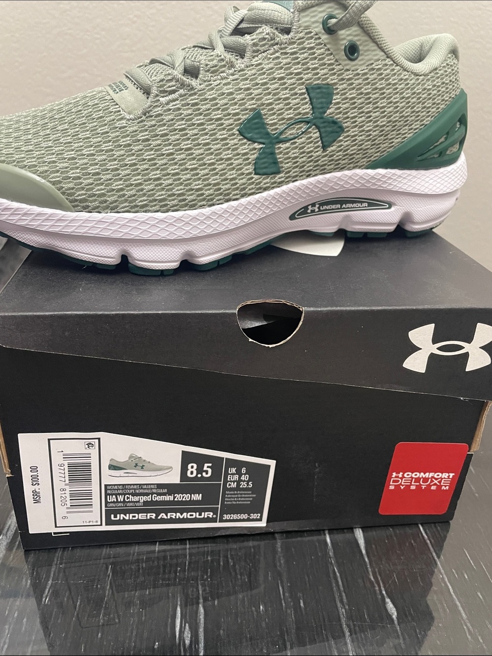 Under Armour Men’s Charged Trainer Sneakers - Sage Green/Teal Accents